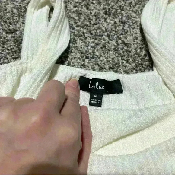 Lulus Tank Top Womens M White Fuzzy Ribbed Square Neck - Picture 7 of 8